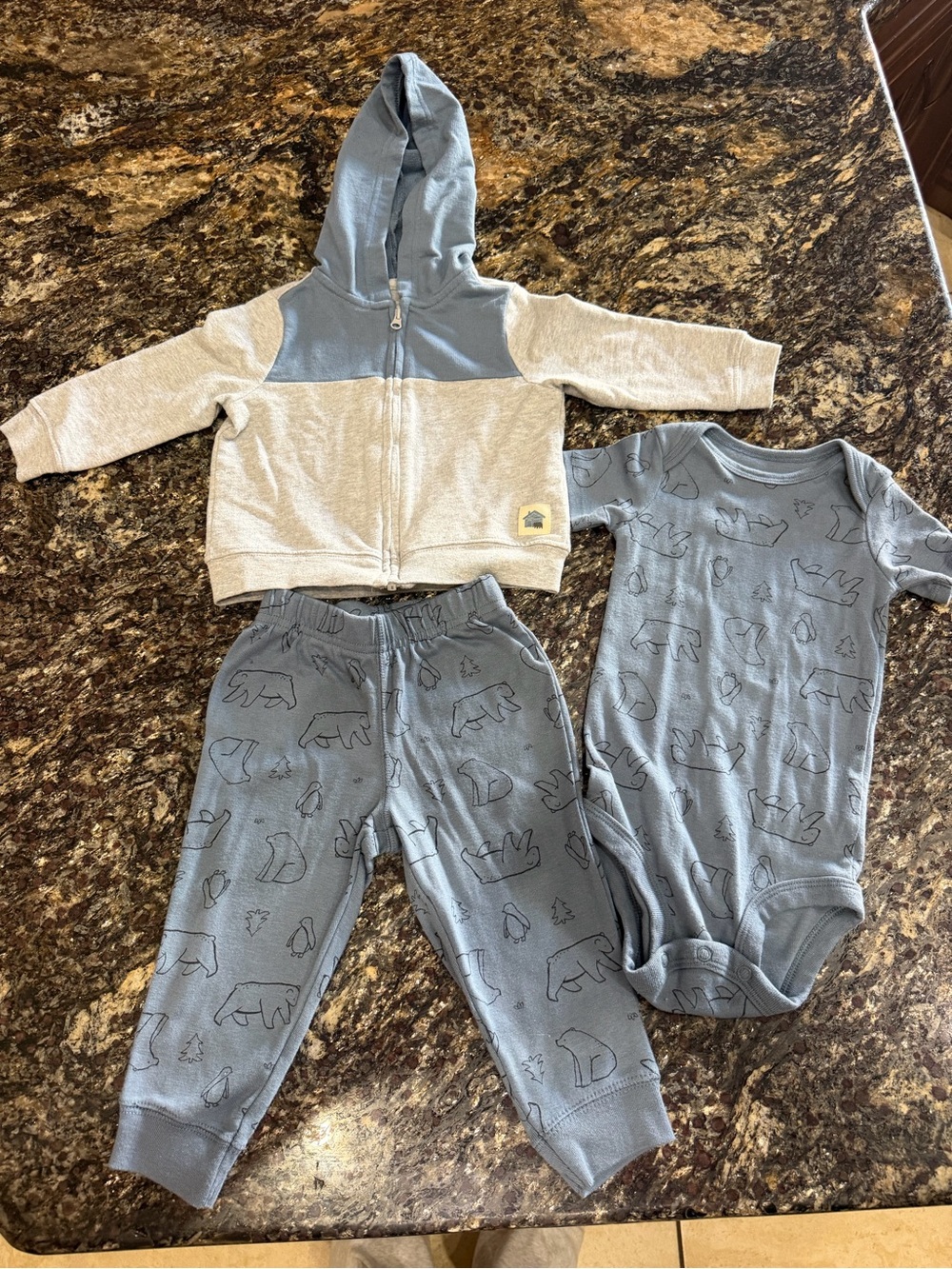 Carters Hooded Zip Jacket and Bear-Print One-Piece Set - 12 months